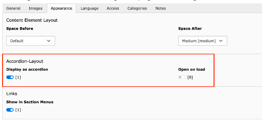 Accordion appereance settings