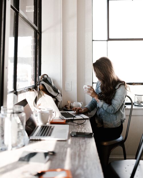 Woman working on a laptop