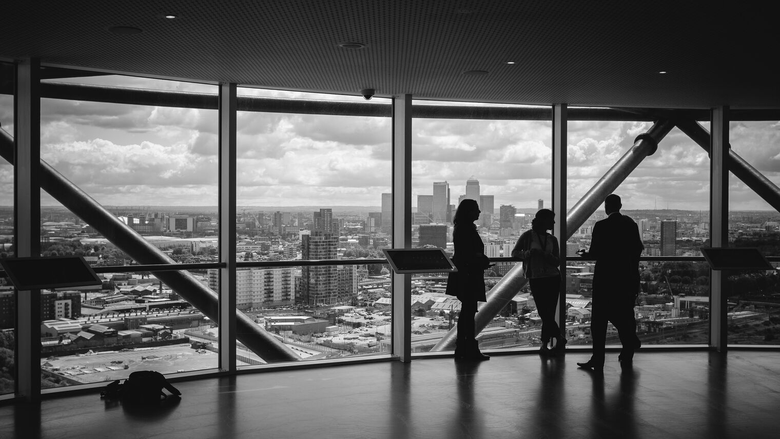 Black and white city with people